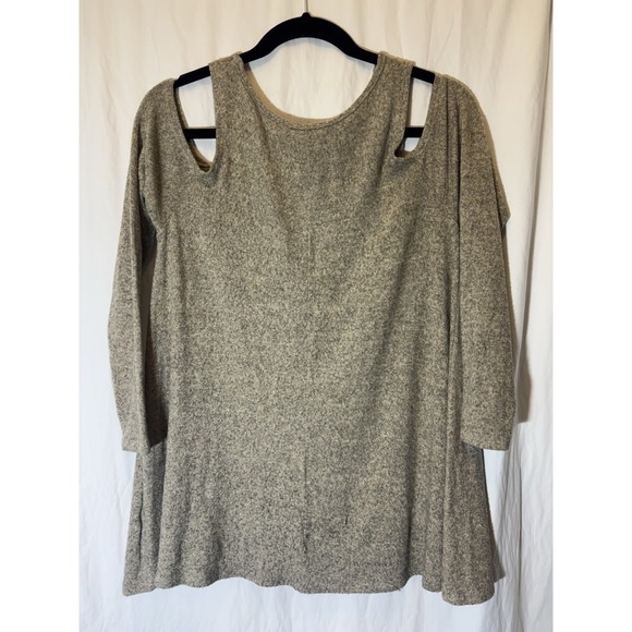 Acemi Women's Top Medium Tan Rayon Blend Stretch 3/4 Sleeve Cold Shoulder T44 - Picture 4 of 5